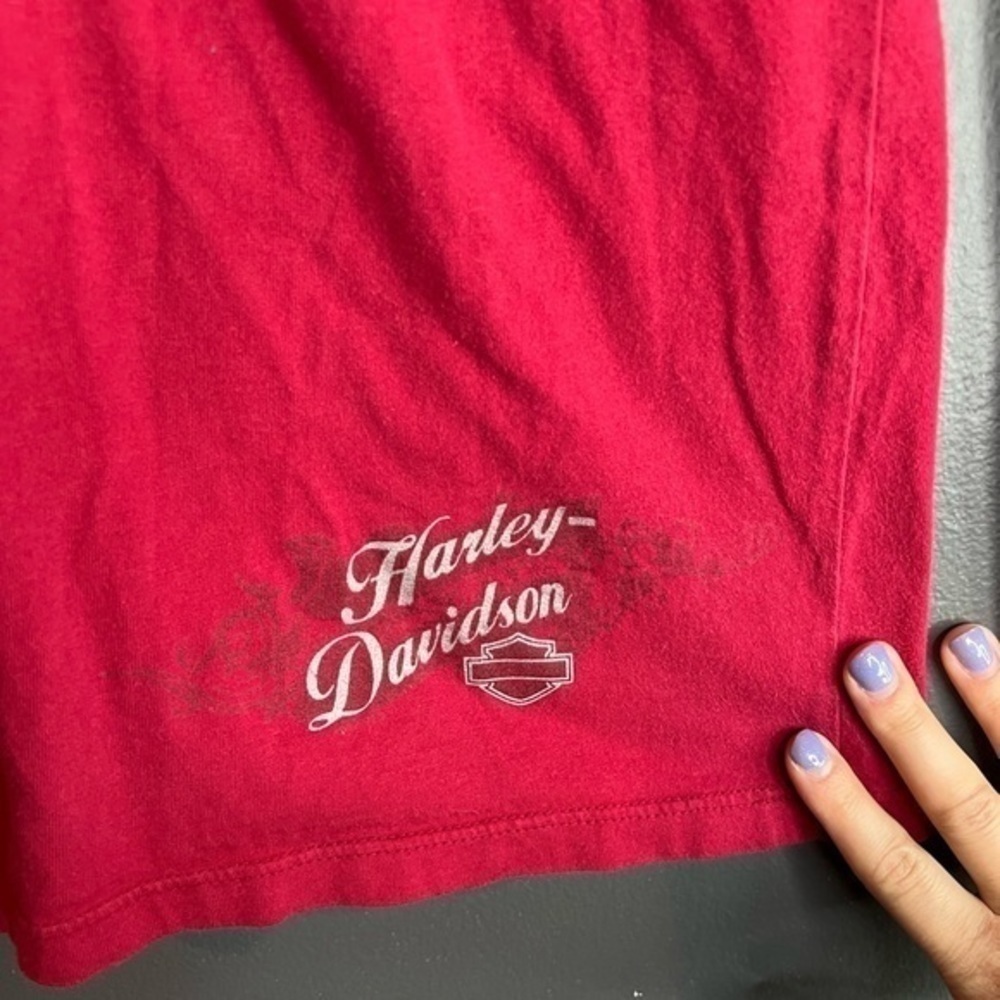 Harley Davidson Pink Long Sleeve V-Neck Graphic Tee Dover OH Size XL Made in USA - Picture 2 of 6